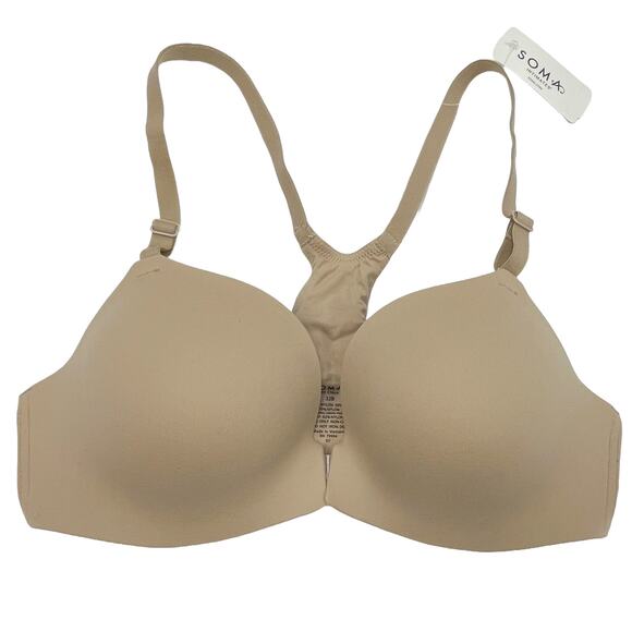 Soma Enbliss Front Close Racerback Bra Sz 32B New $54 Warm Amber Tan - Picture 4 of 8